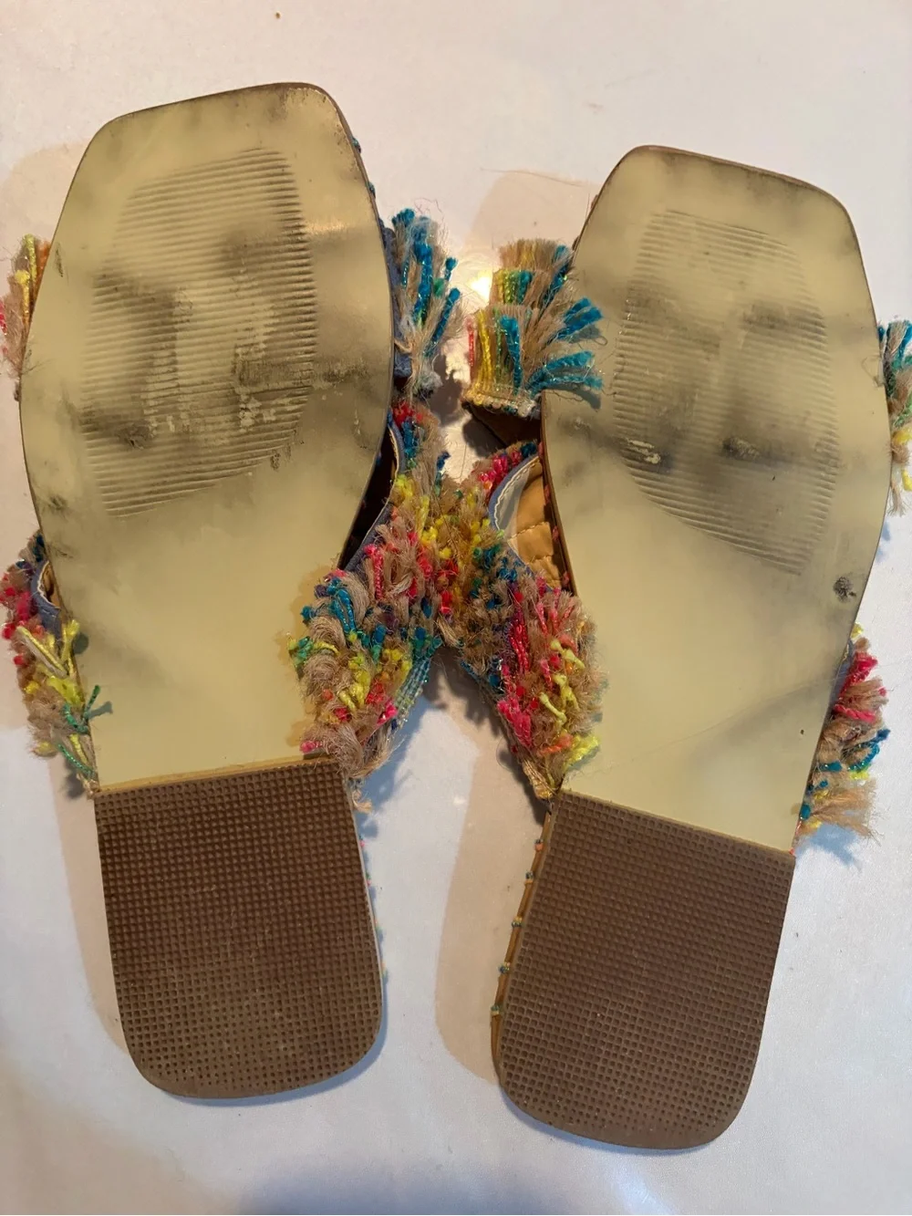Women’s Multi-Color Fringed Slide Sandals - Casual Summer Slip-Ons